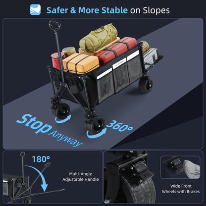 BARWING Folding Wagon Cart, 560lbs Heavy Duty Capacity, 260L Extra Large with 7" All-Terrain Wheels,The Top Choice for Camping, Beaches, and Outdoor Use