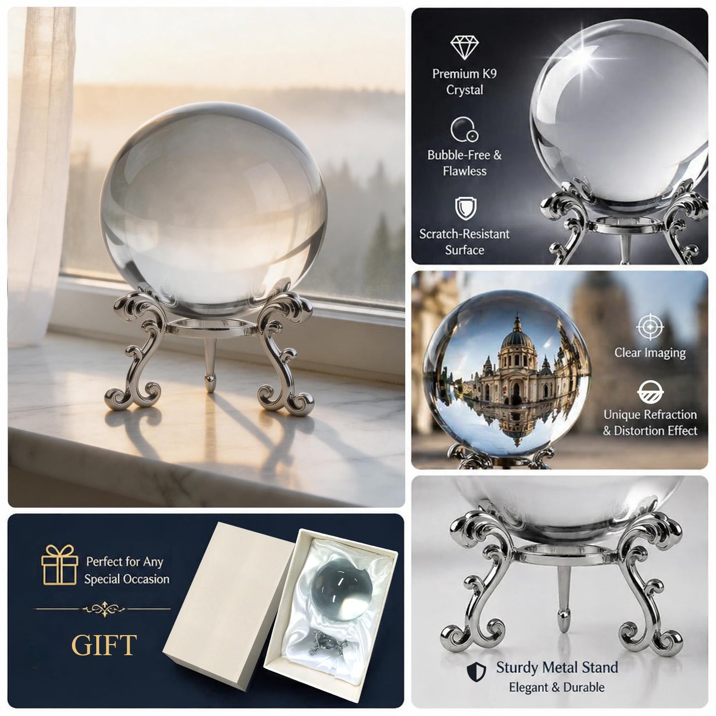 ZEERSHEE 3.9in Crystal Ball with Stand, Photography Prop for Decor