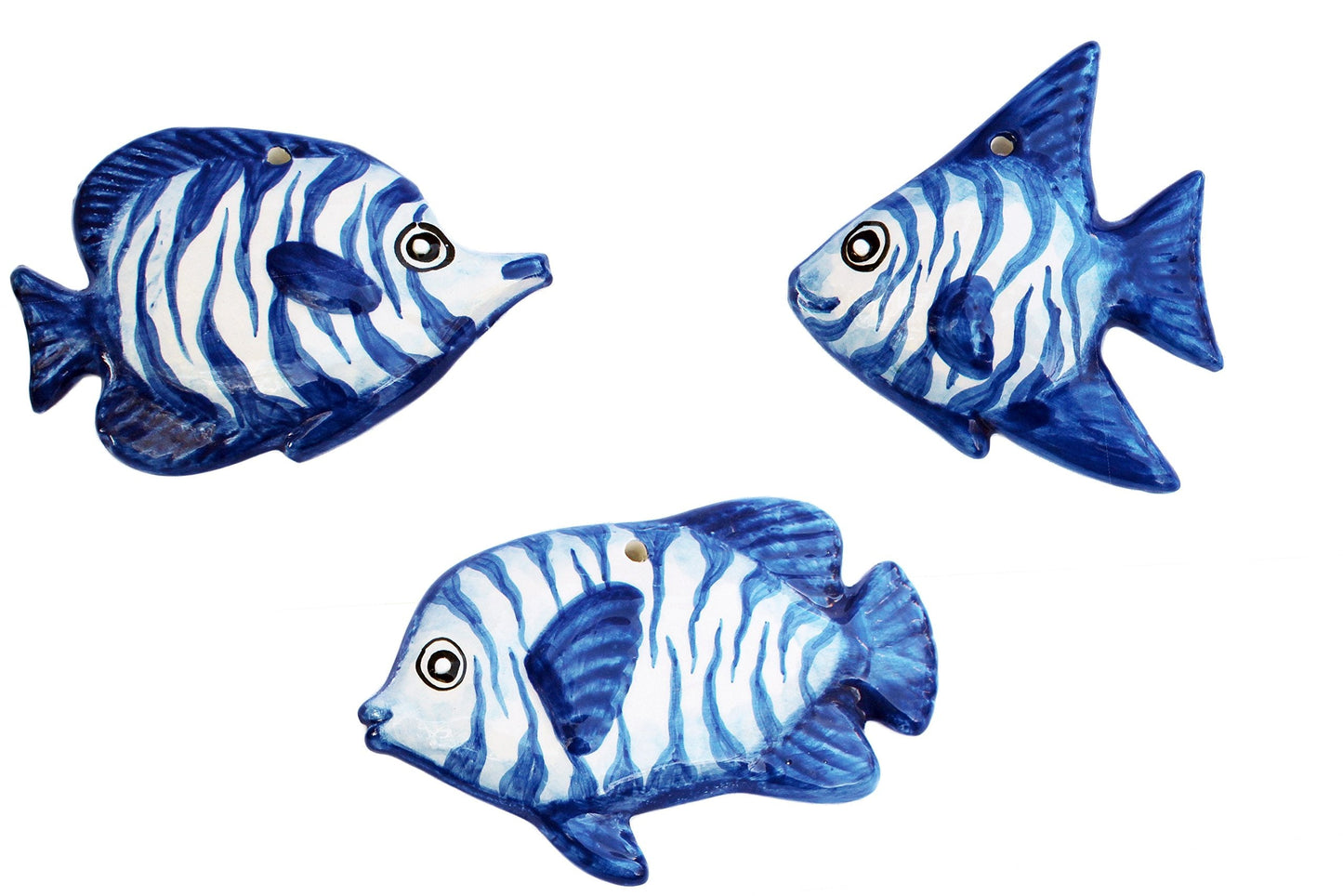 Cactus Canyon Ceramics Spanish 3-Piece Fish Wall Hanger Set, Dory Blue