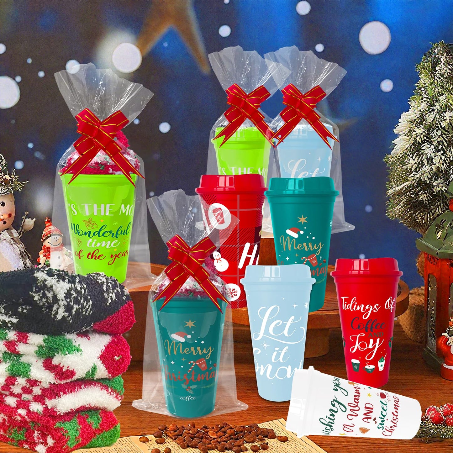 36 Pcs Christmas Bulk Gifts for Coworkers Funny Christmas Cupcake Fuzzy Socks for Women Include 12 Fluffy Socks 12 Coffee Cup 12 Pull String Bows 20 Bag for Winter Xmas Birthday Holiday DIY Gift Bulk
