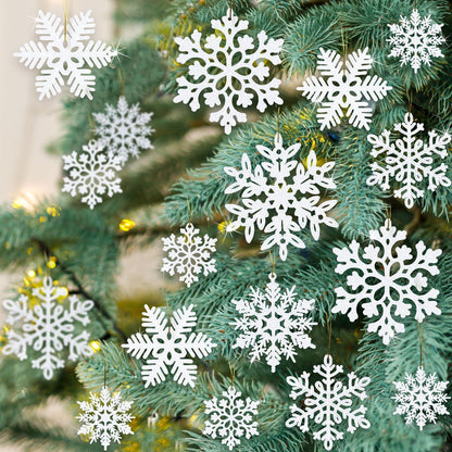 kockuu 49Pcs Christmas Ornaments Snowflake Decorations - White Glitter Christmas Ornaments Hanging Snowflakes for Winter Christmas Tree Wall Ceiling Window Ornaments