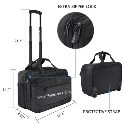 KROSER Rolling Laptop Briefcase Premium Wheeled Laptop Bag Fits Up to 17.3 Inch Laptop Water-Repellent Computer Bag Overnight Roller Case with RFID Pockets for Business/Travel/College/School/Men/Women