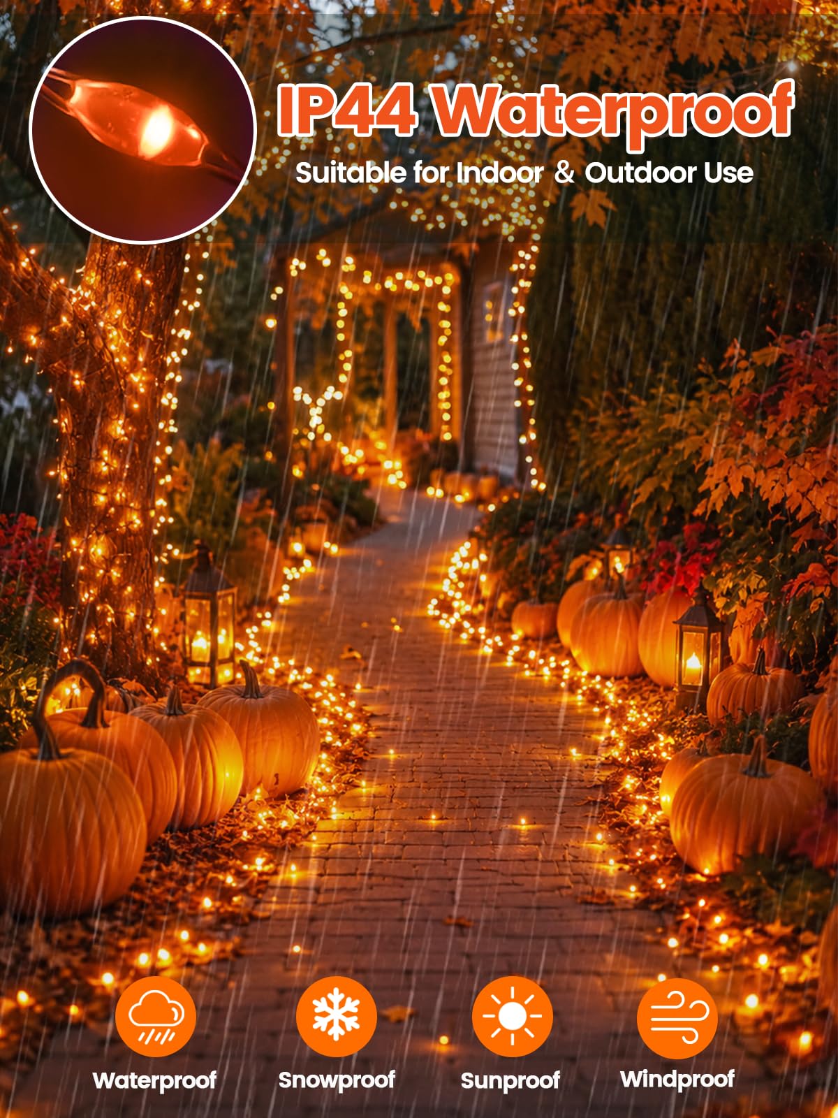4 Pack 20FT 60LED Battery Operated Fairy Fall Lights with Timer, Waterproof Battery String Lights Outdoor Indoor, Battery Twinkle Lights for Bedroom Thanksgiving Day Party Halloween (Orange)