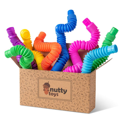 Nutty Toys Pop Tubes - Sensory Toys - Endless Creativity & Fun for Kids and Toddlers |8 Pack Large| - Connect & Pop! Top ADHD Autism Fidget 2025, Best Boy & Girl Easter Basket Stuffers Gift Idea