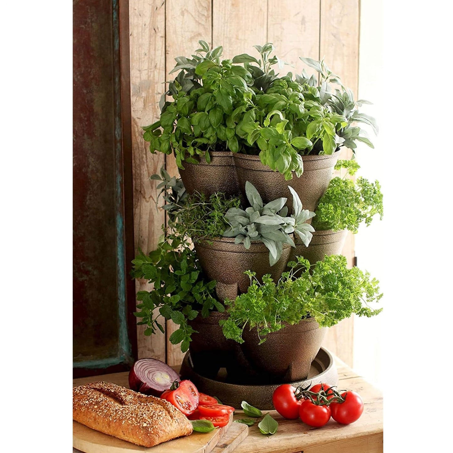 Stack-A-Pot Stackable Planter – 30 Quart Capacity, Brick Red - Vertical Garden for Herbs, Vegetables, Fruits, Flowers, Succulents – Indoor/Outdoor Tiered Planter