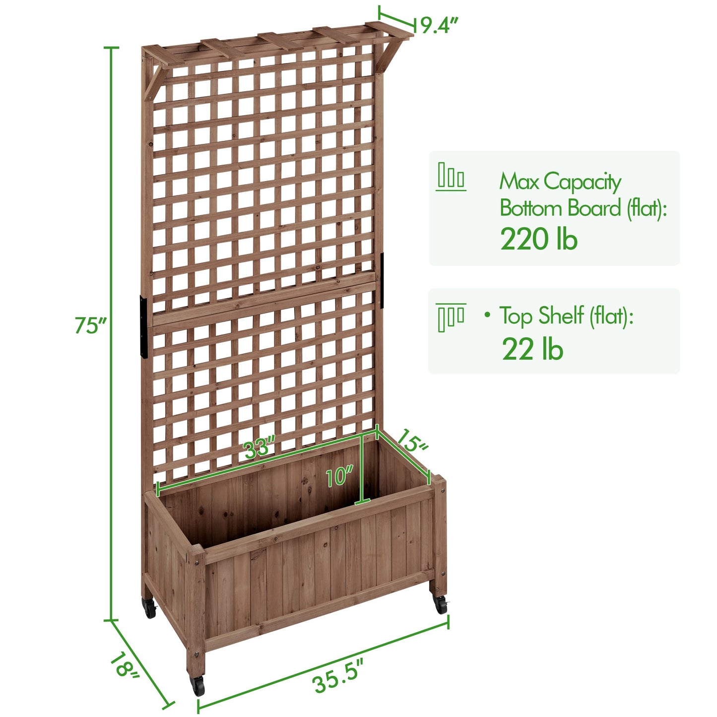 Yaheetech 72" H Garden Planter with Trellis for Vine Climbing Horticultural Plants, Outdoor Raised Box with Drainage Holes, Raised Garden Bed for Flowers, Dark Brown, 2pcs