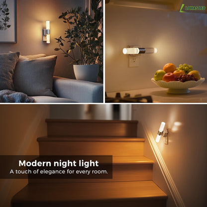 L LOHAS LED Night Light,Dimmable Night Lights Plug into Wall, 2 Pack Acrylic Nightlights with 0-100 LM Adjustable Brightness, 3000K Plug in Night Light with Dusk to Dawn Sensor, for Bathroom Hallway