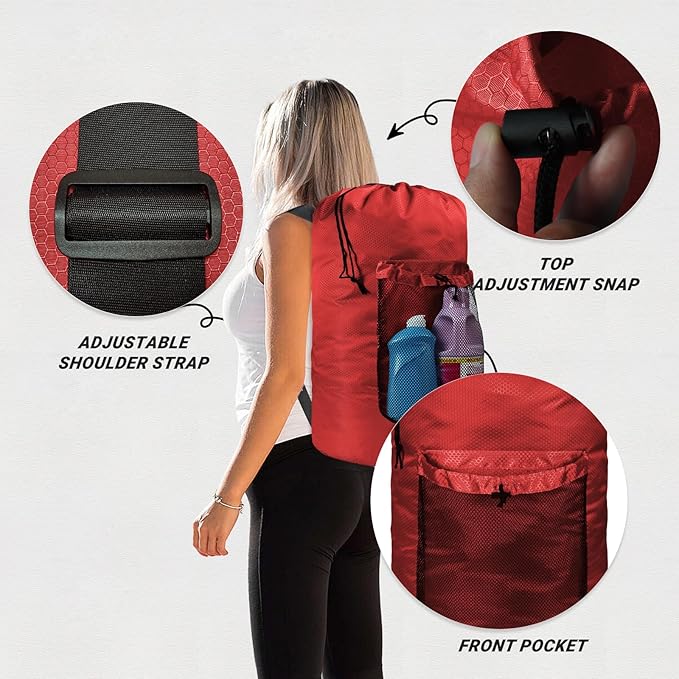 Laundry Bag with Shoulder Straps and Mesh Pocket Laundry Backpack Large