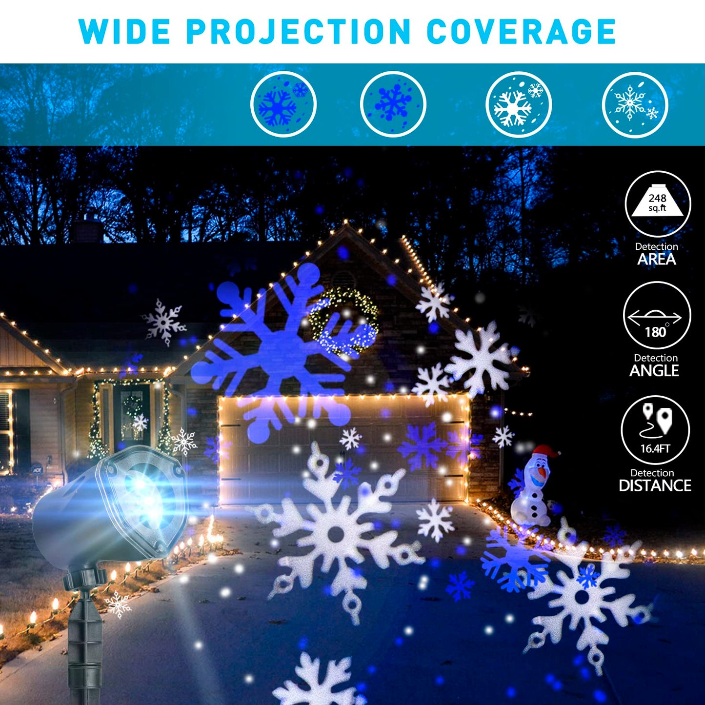 EAMBRITE Christmas Projector Lights LED White Blue Rotating Snowflake Projector Light for Birthday Wedding Theme Party Garden Home Winter Outdoor Indoor Decor