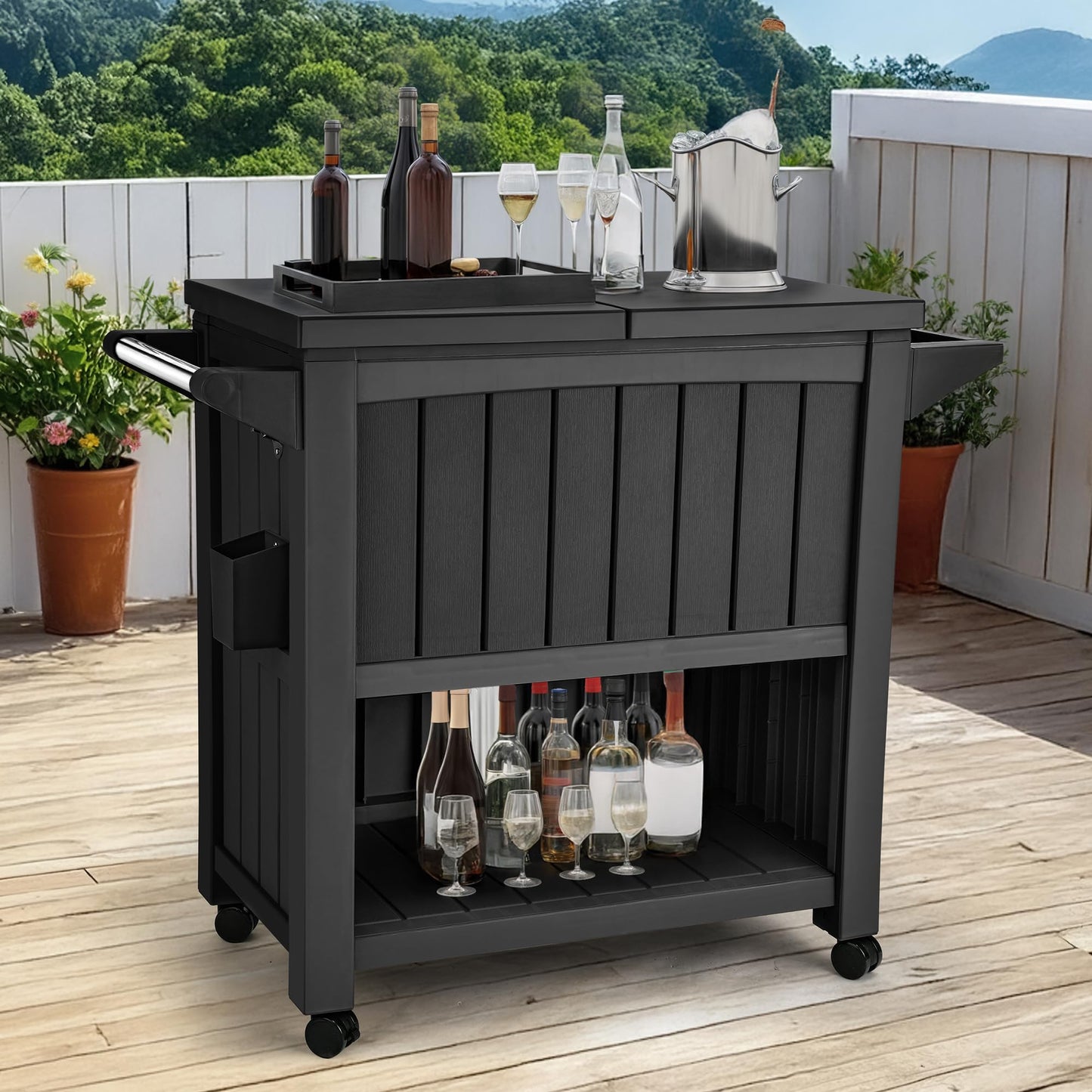 DWVO Cooler with Wheels, Rolling Ice Chest with Bottle Opener Drainage, 85 Quart Portable Patio Cooler on Wheels, Outdoor Beverage, Ice Chest Cart for Pool Deck Party BBQ Cookouts (Black)