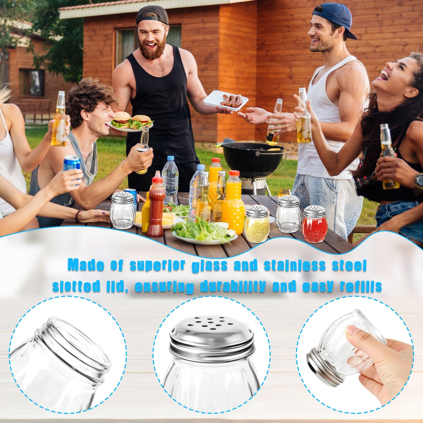 24 Pack 6 Ounces Glass Spices Shaker with Perforated Stainless Steel Lid Clear Cheese Salt and Pepper Shakers for Home Kitchen Restaurant Supplies