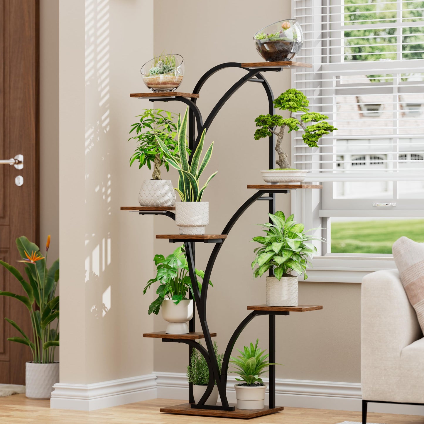 POZILAN Plant Stand Indoor with Grow Light, 55.6" Corner Plant Shelf Indoor, 8 Tiered Tall Plant Stands for Indoor Plants Display Rack Holder, Flower Stand for Balcony, Living Room, Patio