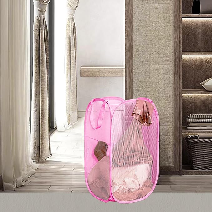 Pop Up Laundry Hamper Thick Mesh Collapsible Laundry Baskets, Large Side Pocket