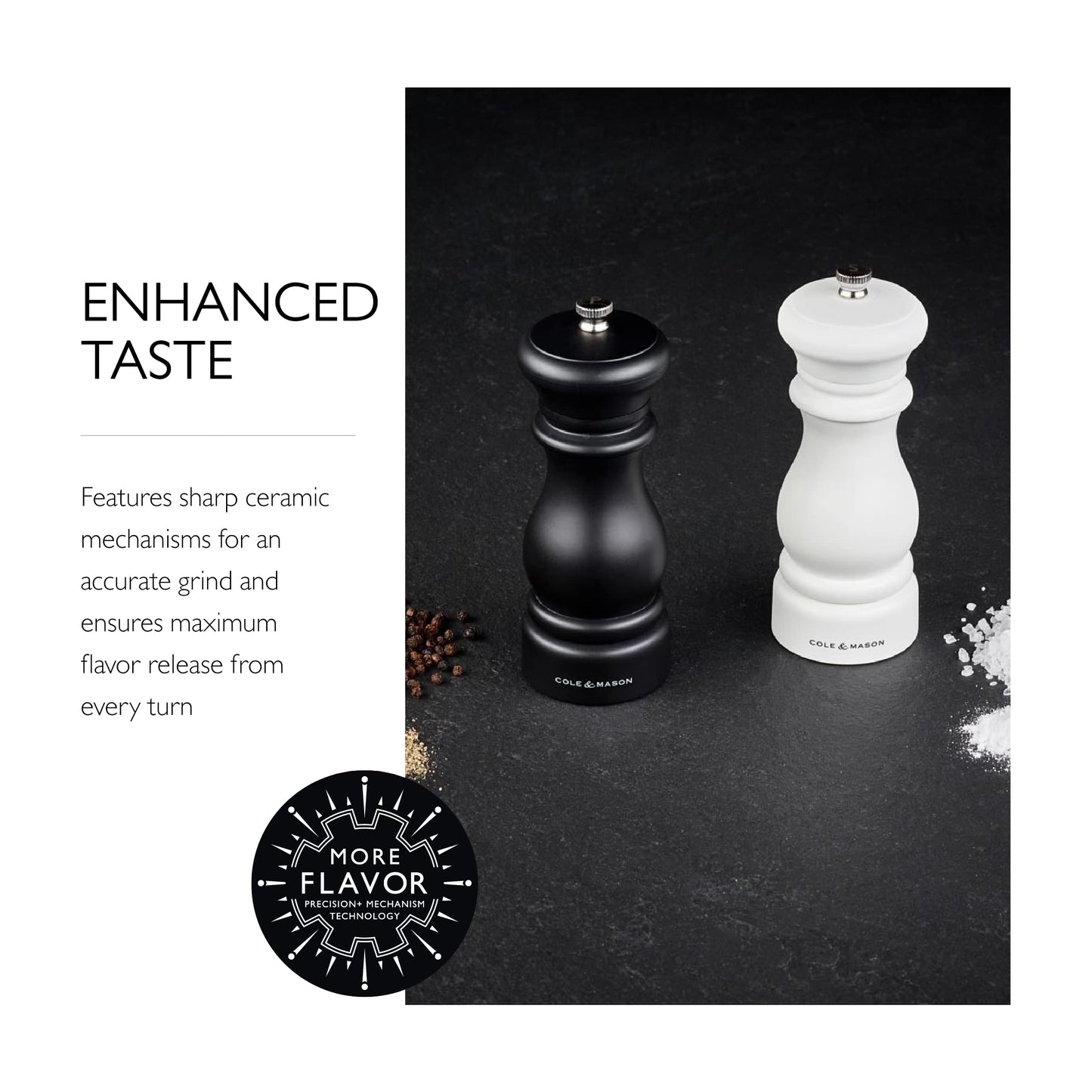 Cole & Mason Southwold Classic Salt & Pepper Mill Gift Set - Salt and Pepper Grinders with a Matte Finish - Adjustable & Refillable Mills - Hand Wash Kitchen Tool - Black/White