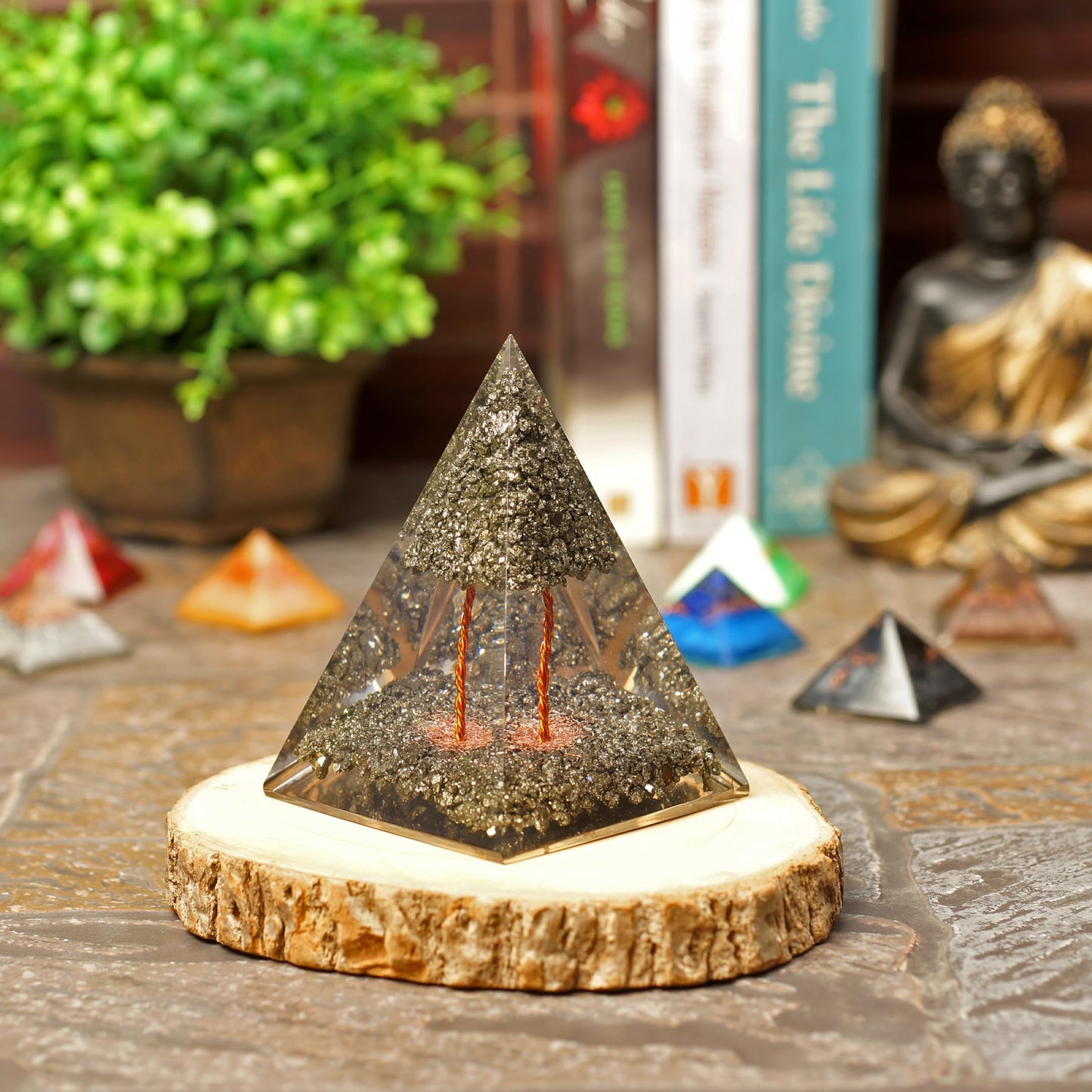 Orgonite Crystal Handmade Pyrite Tree Pyramid – Spiritual Energy Generator for Meditation, Abundance, Protection, Balance, Reiki, Yoga, Cleansing, Decor, Manifestation, Harmony, Gift, Office, Altar, Vastu, Positive Energy
