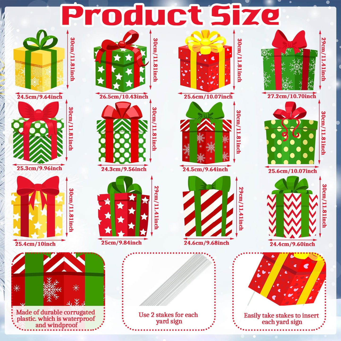 Soaoo 12 Pcs Christmas Decoration Outdoor Yard Sign with Stakes Xmas Lawn Sign Box Sign Decor for Home Outdoor Pathway Walkway Lawn Patio Yard Garden Party Supplies