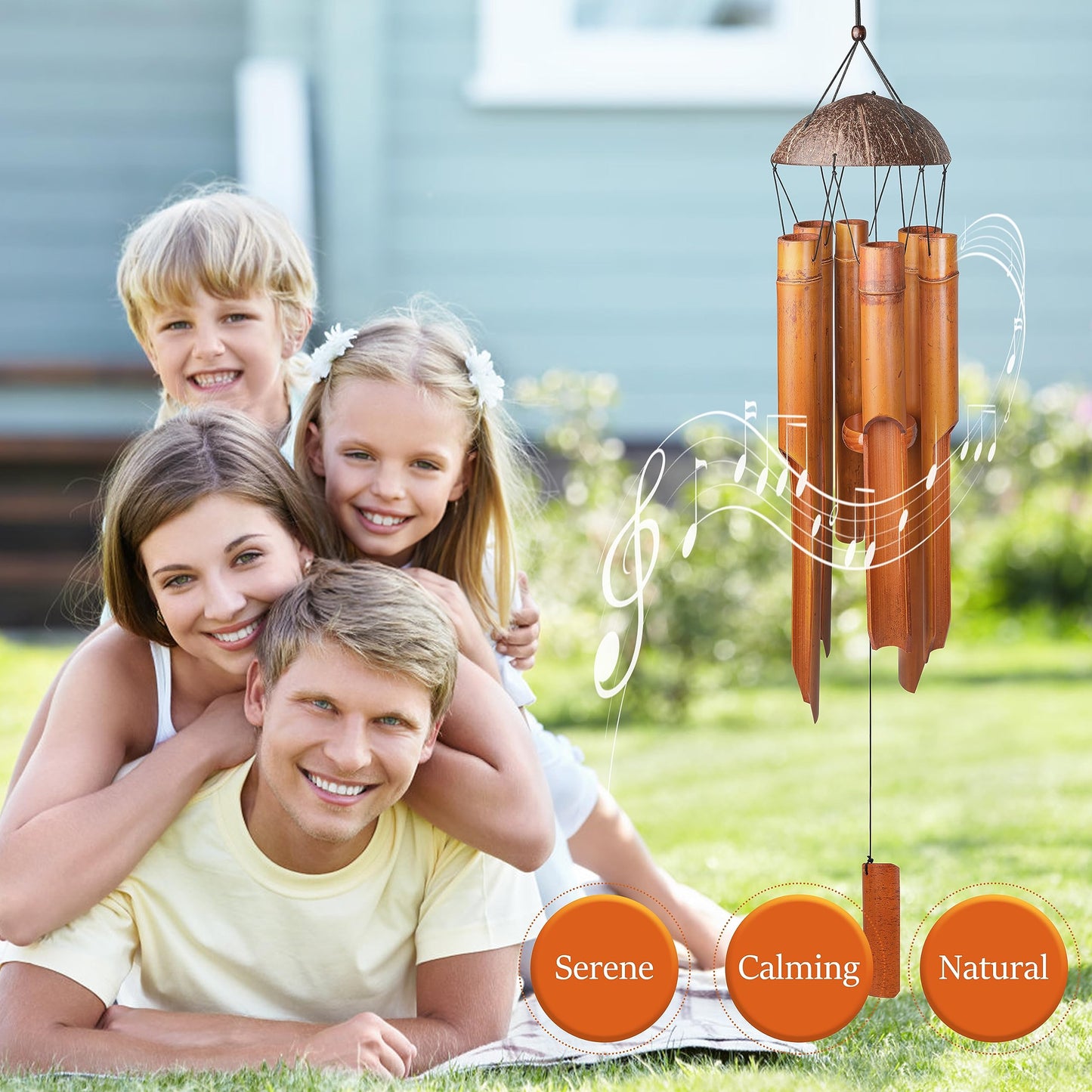 Nowpis Bamboo Wind Chimes 38" 6 Pipes, Handcrafted Wooden Wind Chime Bring a Unique and Soothing Melody, Create a Zen Atmosphere for Outdoor Indoor Decor, for Sympathy, Memorial