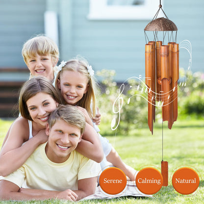 Nowpis Bamboo Wind Chimes 38" 6 Pipes, Handcrafted Wooden Wind Chime Bring a Unique and Soothing Melody, Create a Zen Atmosphere for Outdoor Indoor Decor, for Sympathy, Memorial
