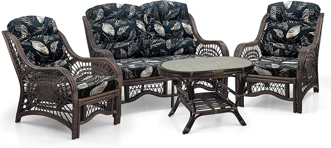 Malibu Lounge Loveseat Sofa Natural Rattan Wicker Handmade Design, Dark Brown