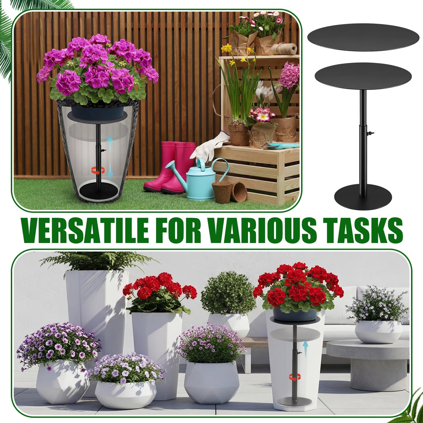 Novabright 3 Pack Adjustable Plant Riser for Inside Pot 7.5-12" Planter Inserts for Large Pots Metal Pot Fillers for Tall Square Round Taper Planters Container Indoor Outdoor (6''8" 10" Base or Top)