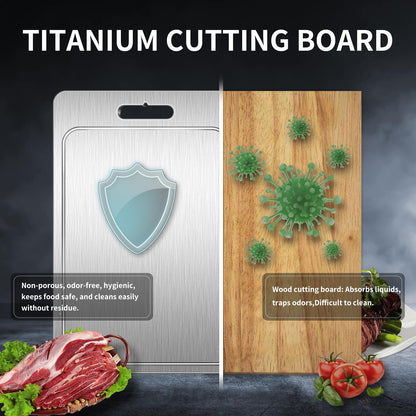 Titanium Cutting Board 100% Pure Cutting Boards With Juice Groove Metal Grade Food Double Sided Chopping Board for Cutting Meats Vegetables Fruits(Titanium-Large)