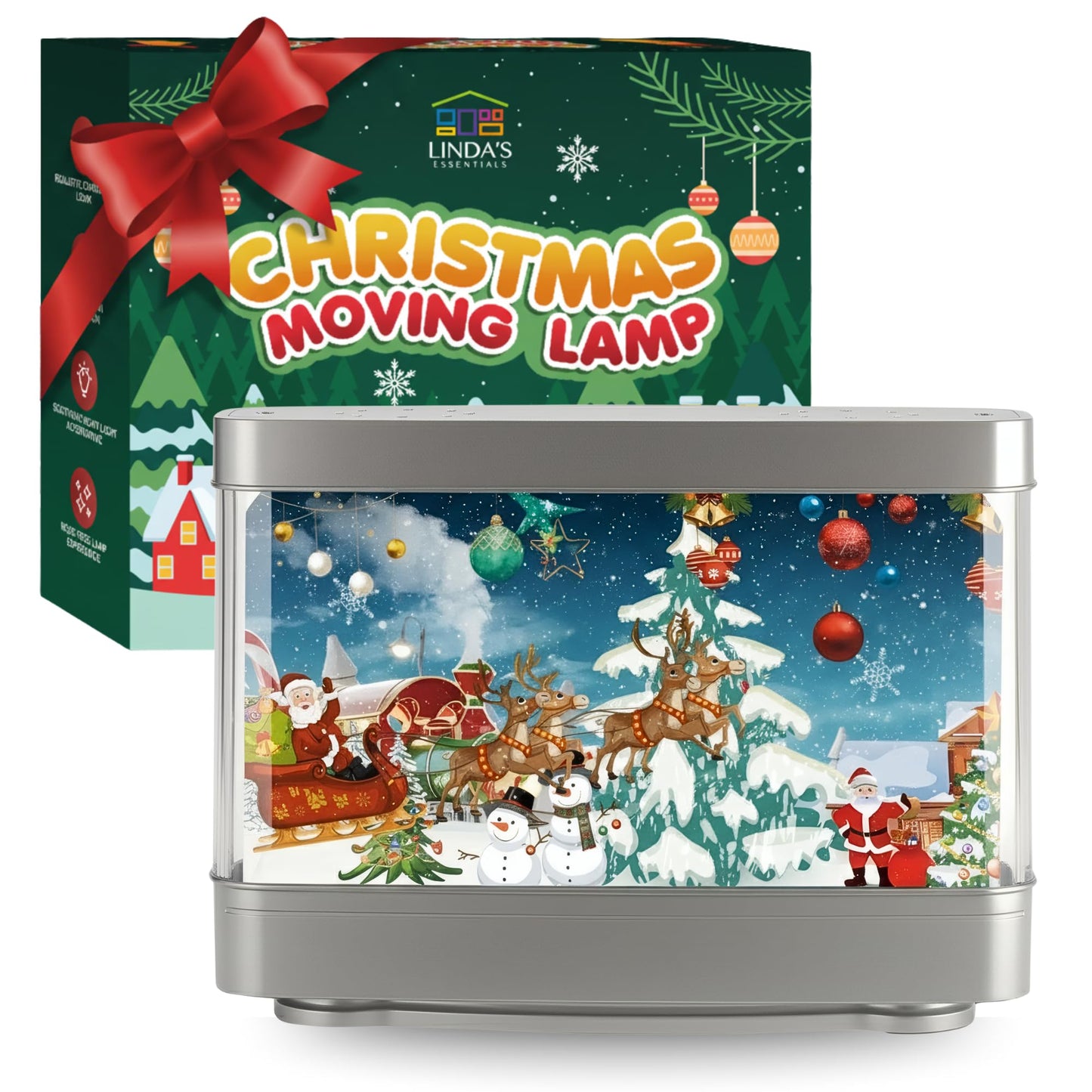 Linda's Essentials Christmas Moving Lamp – LED Holiday Decorative Table Lamp, Festive Winter Scene Night Light for Home Décor, Acrylic Display Lamp
