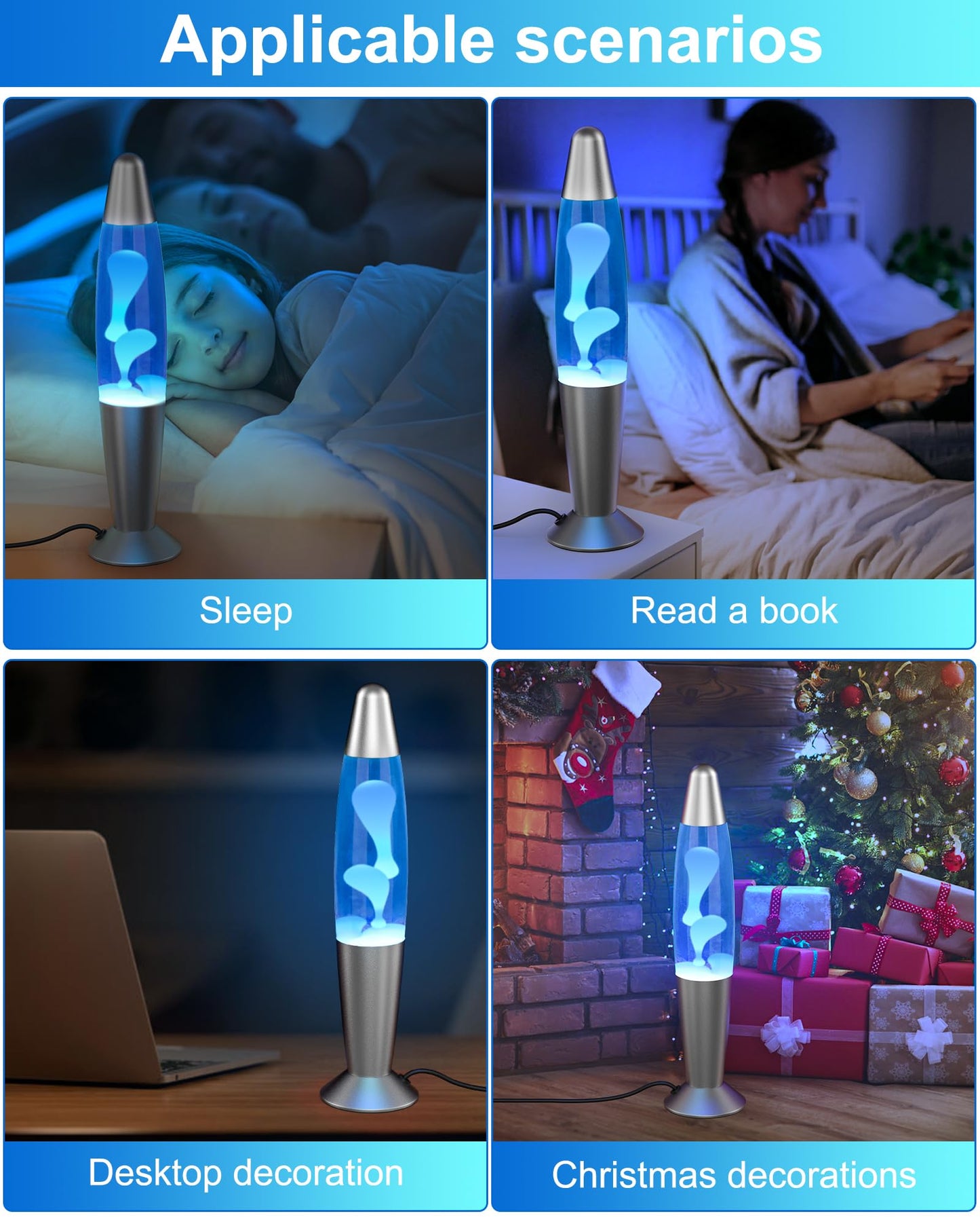 Eadaiylon Blue LED Motion Lamp for Adults and Kids, Liquid Motion Lamps with White Wax Flows, Night Light Home Room Decor, Gifts for Women and Girls