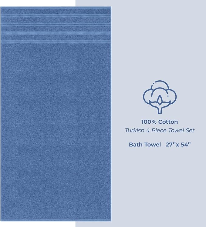 American Soft Linen Luxury 4 Piece Bath Towel Set, 600 GSM 100% Cotton Turkish