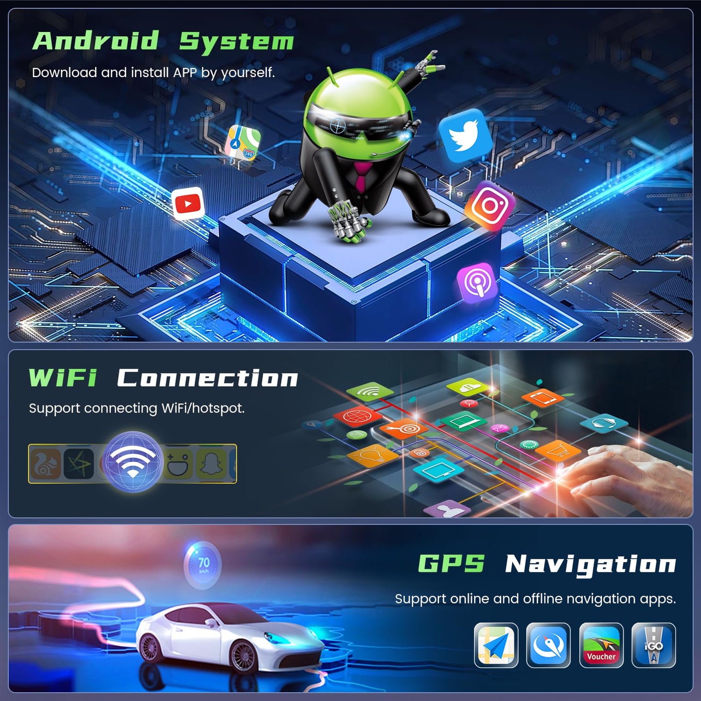 [4Core 64G] Android 15 Car Stereo for Ford Expedition 2007-2014(Manual A/C), Hikity 9'' Touchscreen Expedition Radio Wireless CarPlay Android Auto GPS Mirror Link 5G WiFi Bluetooth FM/EQ Backup Camera
