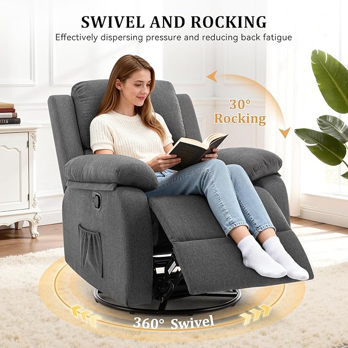 Korser Recliner Chair, 360 Swivel Rocker Chair