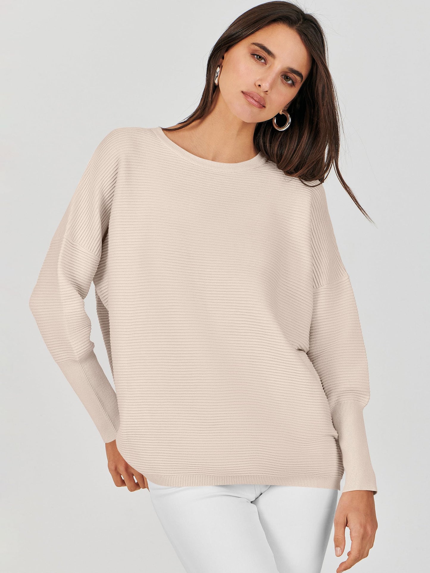 ANRABESS Womens Oversized Batwing Long Sleeve Ribbed Knit Sweaters 2025 Fall Outfits