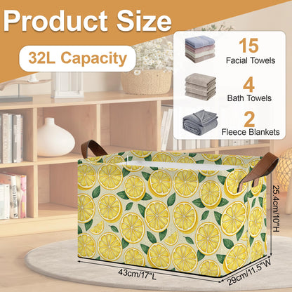 Oeaskly Lemon Fabric Storage Bins with Handles, Oxford Storage Basket for Closet Organization, Foldable Shelf Organizer for Bedroom, Nursery, Laundry, Office