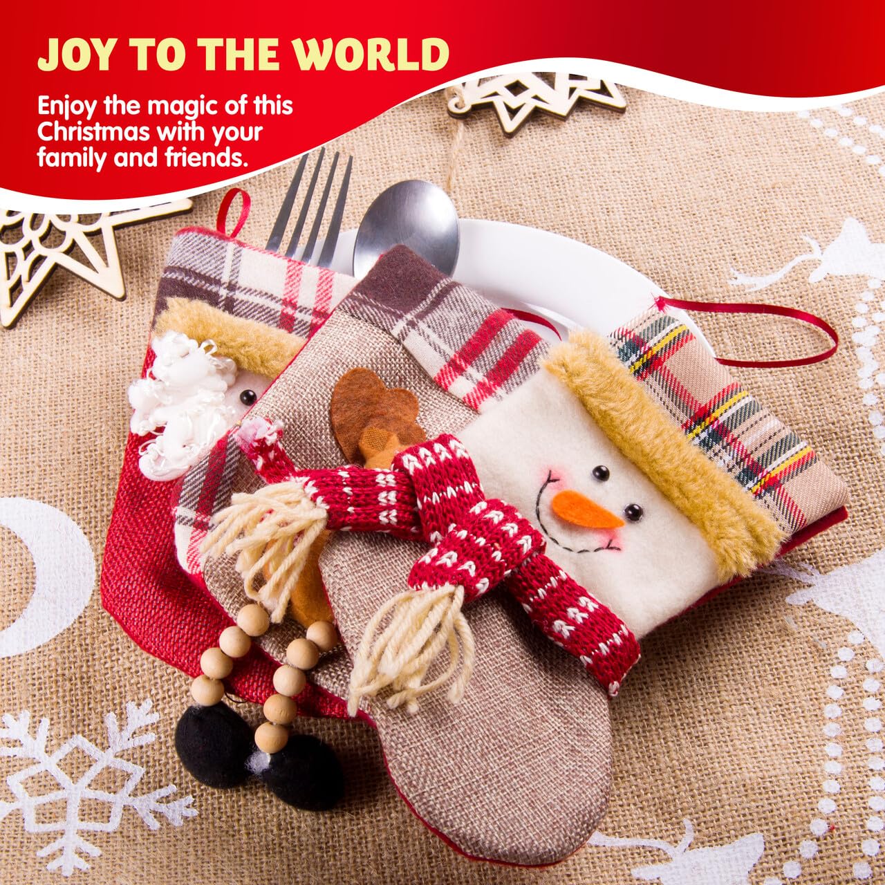 JOYIN 12 Pcs Mini Christmas 3D Bulk Xmas Stockings Santa Snowman Reindeer Burlap Stockings for Present Holders Treat Bags Christmas Tree Decoration Xmas Party Decors