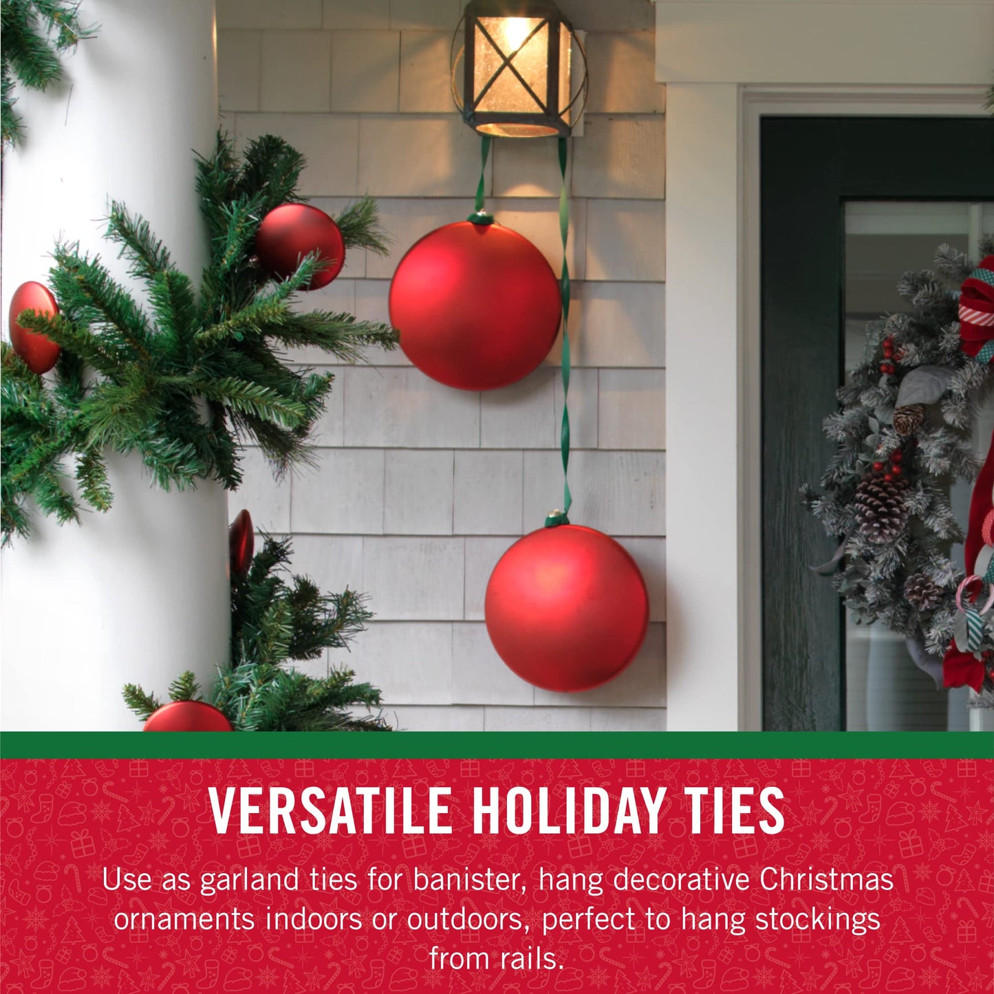 VELCRO Brand Red Garland Ties – 30ft Reusable Hook and Loop Straps for Hanging Christmas Garlands, Lights, and Wreaths on Banisters, Railings, and Porch Posts – Cut to Size Holiday Fasteners