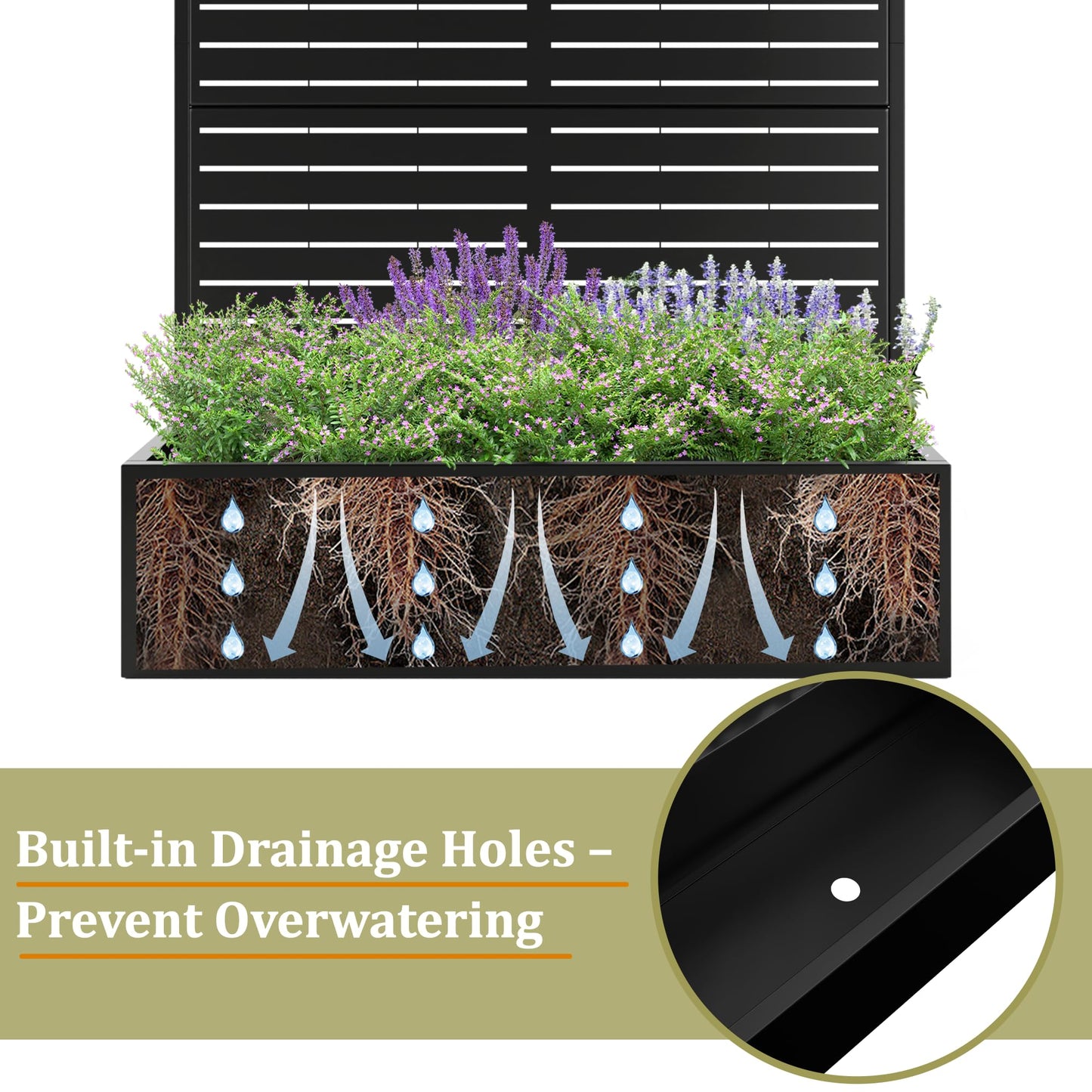 Metal Planter Box with Trellis, Heavy-Duty Raised Garden Bed for Climbing Plants, Drainage Hole, Outdoor Planter Box with Privacy Screen，47''L×16''W×71''H