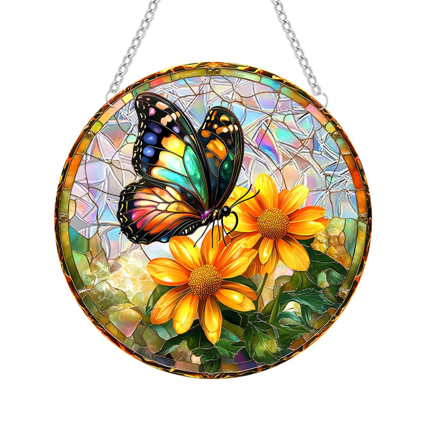 zhuoyaju Acrylic Suncatcher Window Hanging, Butterfly & Flower Sun Catcher Rainbow Indoor Window Decoration for Living Room Bedroom Summer Home Balcony Ornaments, 7.87 inches