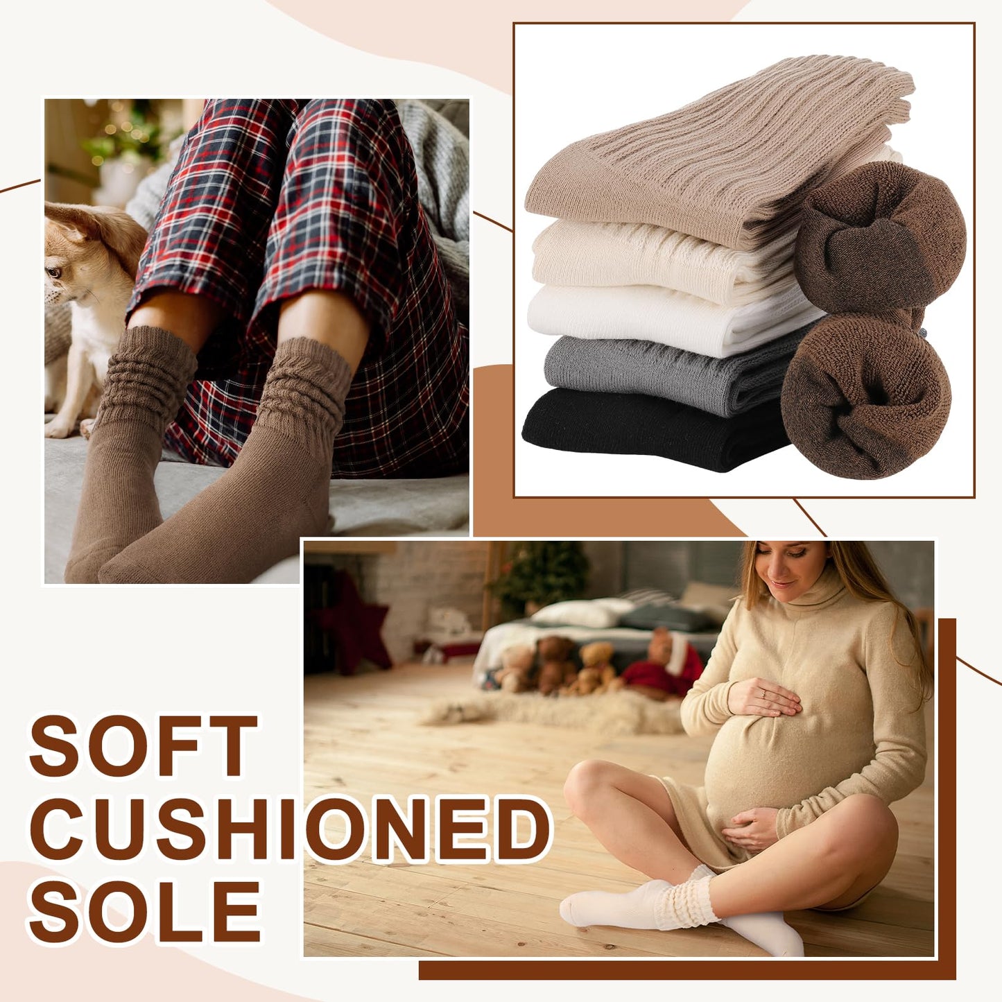 Jspupifip 6 Pairs Slouch Socks for Woman Scrunch Socks Knit Mid Calf Rib Tube Scrunchy Slouchy Retro Trendy Crew Socks