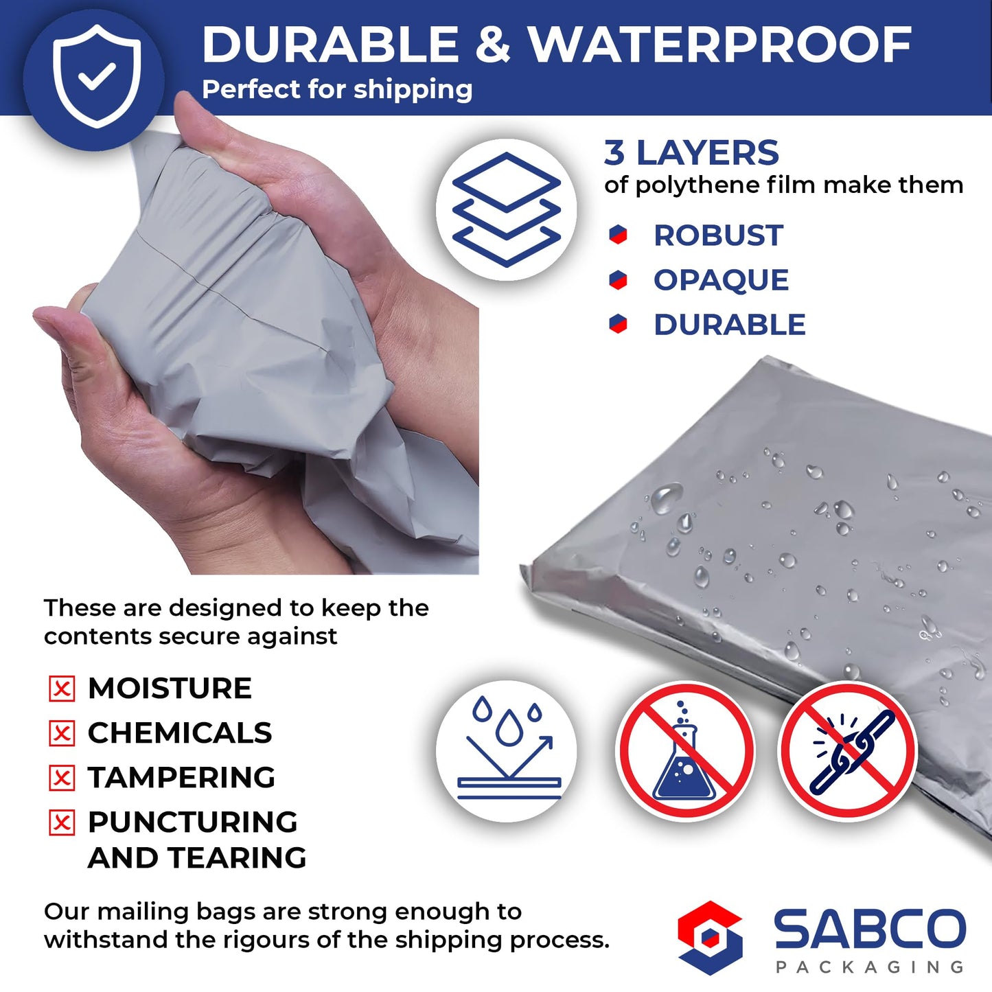 Sabco - Mailing Bags – 12 x 16" Self Adhesive, 100 Waterproof and Tear-Proof Postal Bags – Large Sized Grey Plastic Mailing Mail Post Postage Plastic Bags (12 x 16", 100)