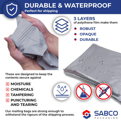 Sabco - Mailing Bags – 12 x 16" Self Adhesive, 100 Waterproof and Tear-Proof Postal Bags – Large Sized Grey Plastic Mailing Mail Post Postage Plastic Bags (12 x 16", 100)