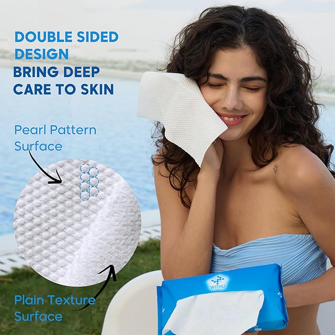 WITHU Disposable Face Towels, Ultra Soft, Biodegradable Makeup Remover Wipes