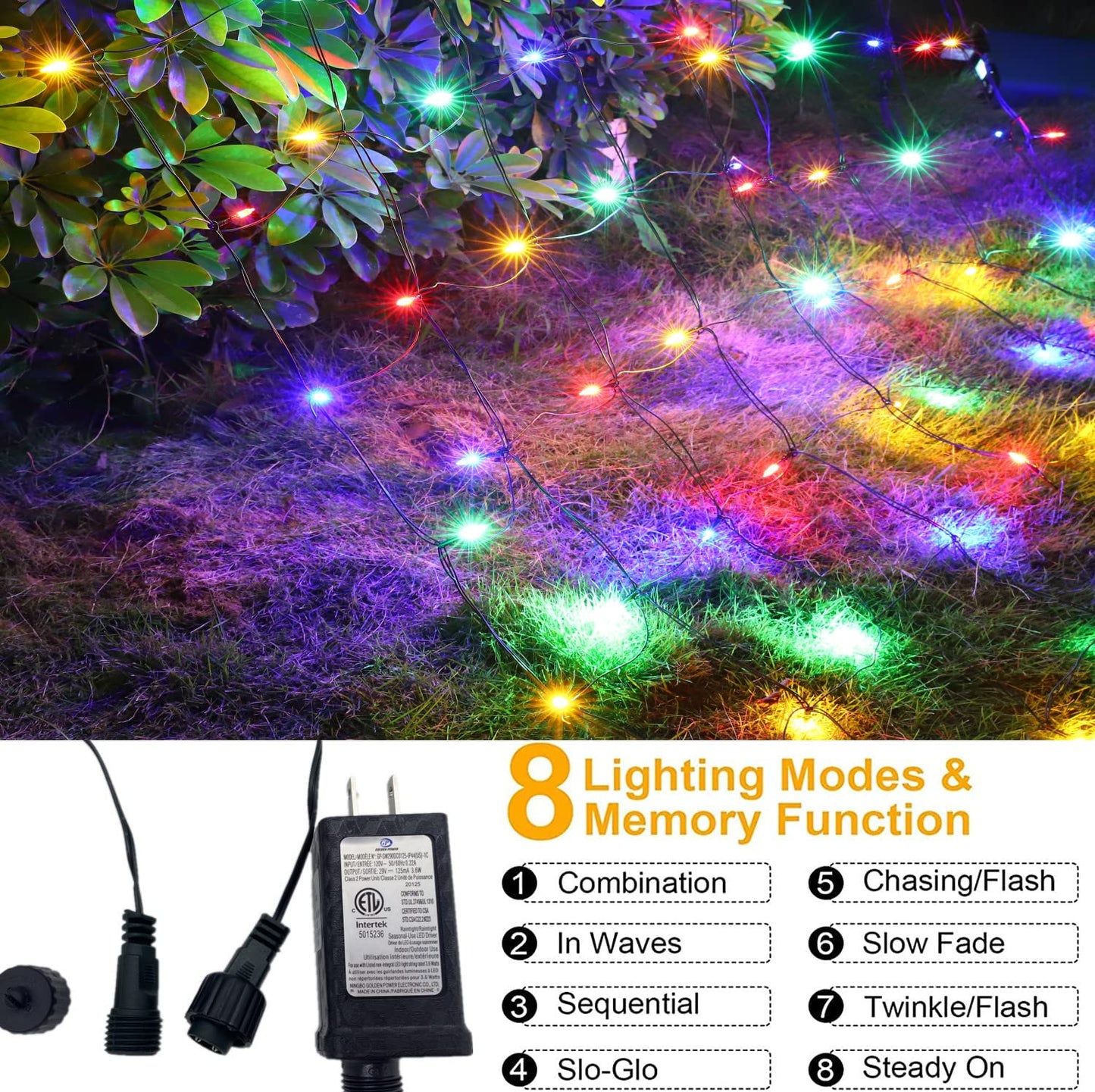 Efunly LED Christmas Net Lights for Bushes Outdoor,100 LED 5ftx5ft Waterproof 8 Modes Connectable Mesh Lights for Bushes,Garden,Yard,Trunk,Outdoor Christmas Decorations