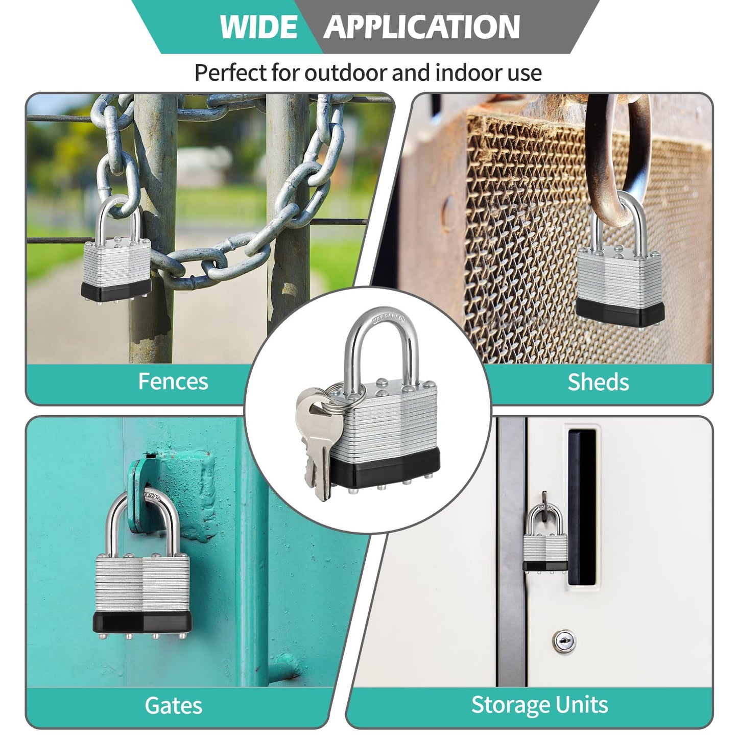 Travate Keyed Alike Padlocks, Nickel Plated Padlocks Keyed Alike Set of 12, Key Lock with 1-9/16"(40mm) Wide Body 1-inch Shackle for Storage Unit, Sheds, Garages and Fence