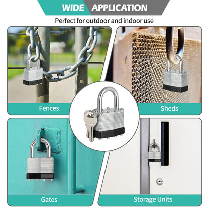 Travate Keyed Alike Padlocks, Nickel Plated Padlocks Keyed Alike Set of 12, Key Lock with 1-9/16"(40mm) Wide Body 1-inch Shackle for Storage Unit, Sheds, Garages and Fence