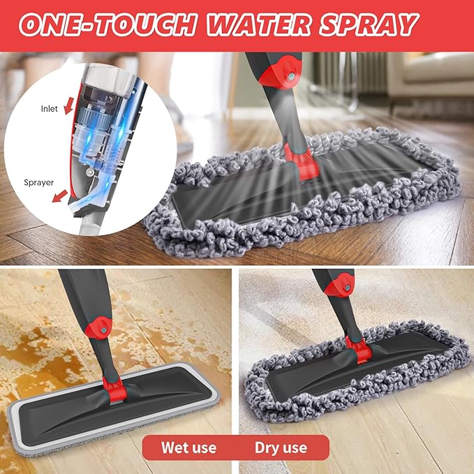 HOMTOYOU Microfiber Hardwood Floor Mop: Dust Spray Mops