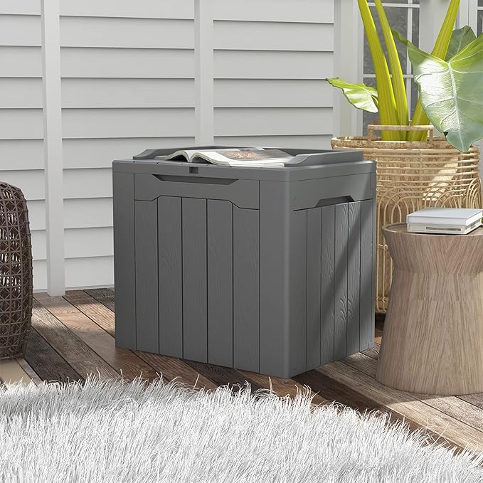 Patiowell 30 Gallon Resin Deck Box, Outdoor Storage Box for Patio Furniture, Deliveries, Pool Supplies,Waterproof and Lockable, Grey