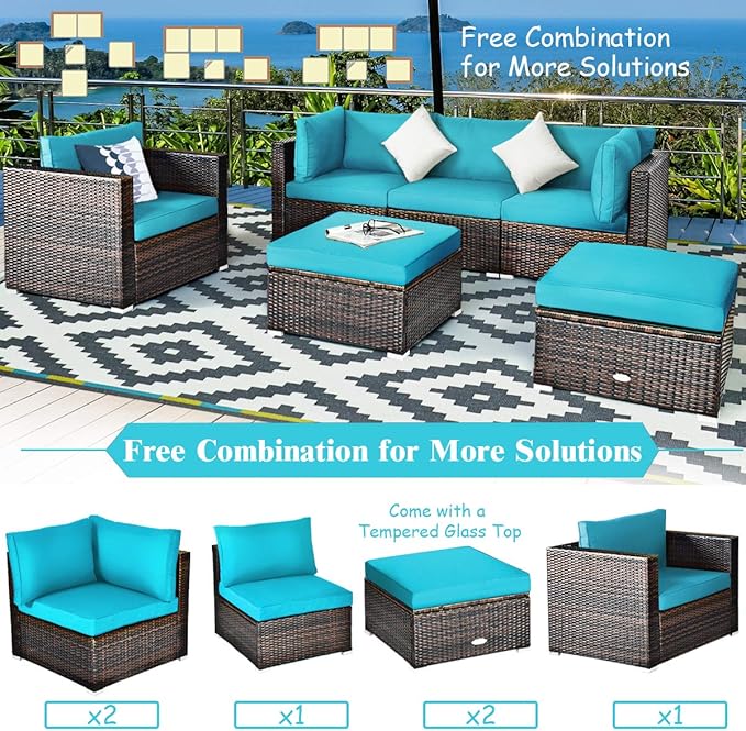 Tangkula 6 Pieces Wicker Patio Furniture Set, PE Rattan Outdoor Sectional