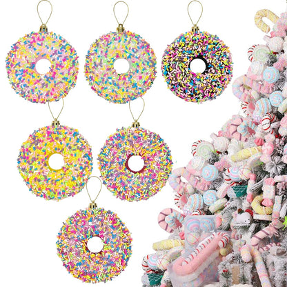 LANGXUN 6pcs Donut Candy Land 2025 Xmas Birthday Party Wedding Suppiles Decoration, Hanging Candy Cane Christmas Tree Décor, Christmas Decorative Hanging Ornaments Crafts