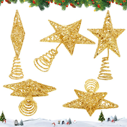 Blulu Christmas Star Tree Topper 6 Inch Glittered 3D Metal Star Treetop Topper Small Christmas Hollow Decoration for Xmas Holiday Party Decoration Indoor(Gold)