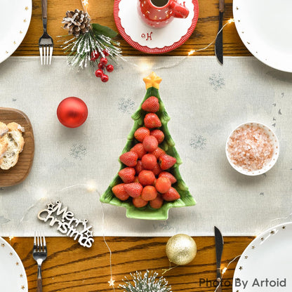 Artoid Mode Green Tree Snow Christmas Table Runner, Seasonal Winter Kitchen Dining Holiday Table Decoration for Home Party Decor 13x90 Inch