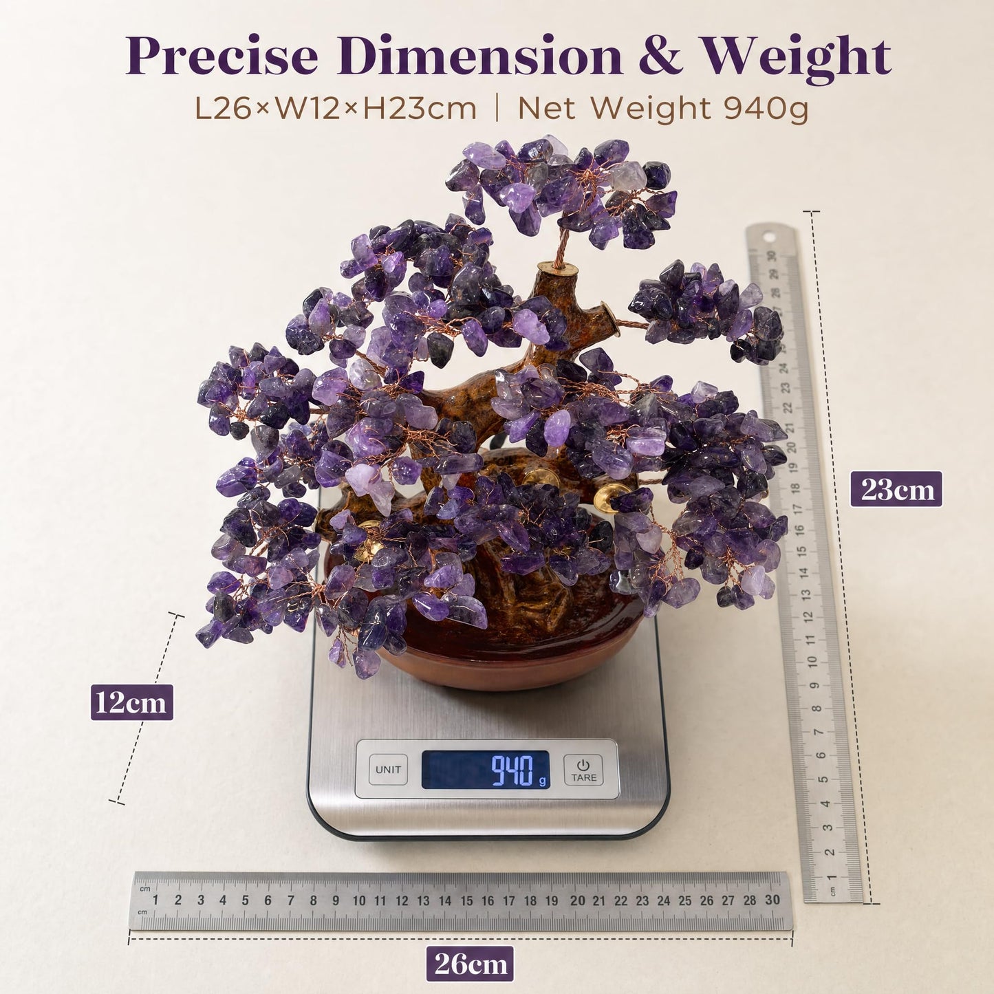 Fatonio Amethyst Bonsai Tree Feng Shui Crystal Decor for Home Office
